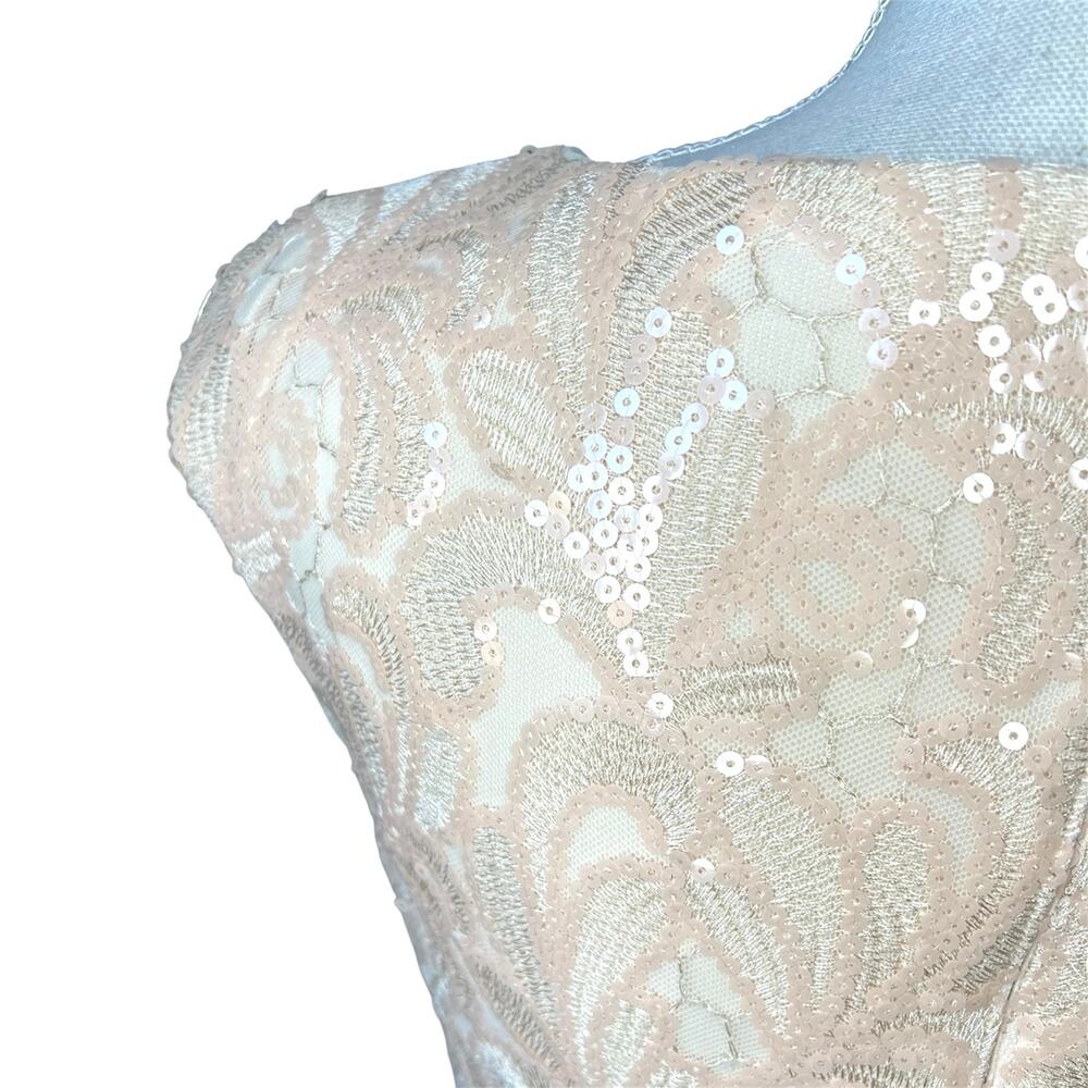 Ralph Lauren Sheath Dress Blush Sequin Lace Formal wedding guest cocktail party - Picture 5 of 7